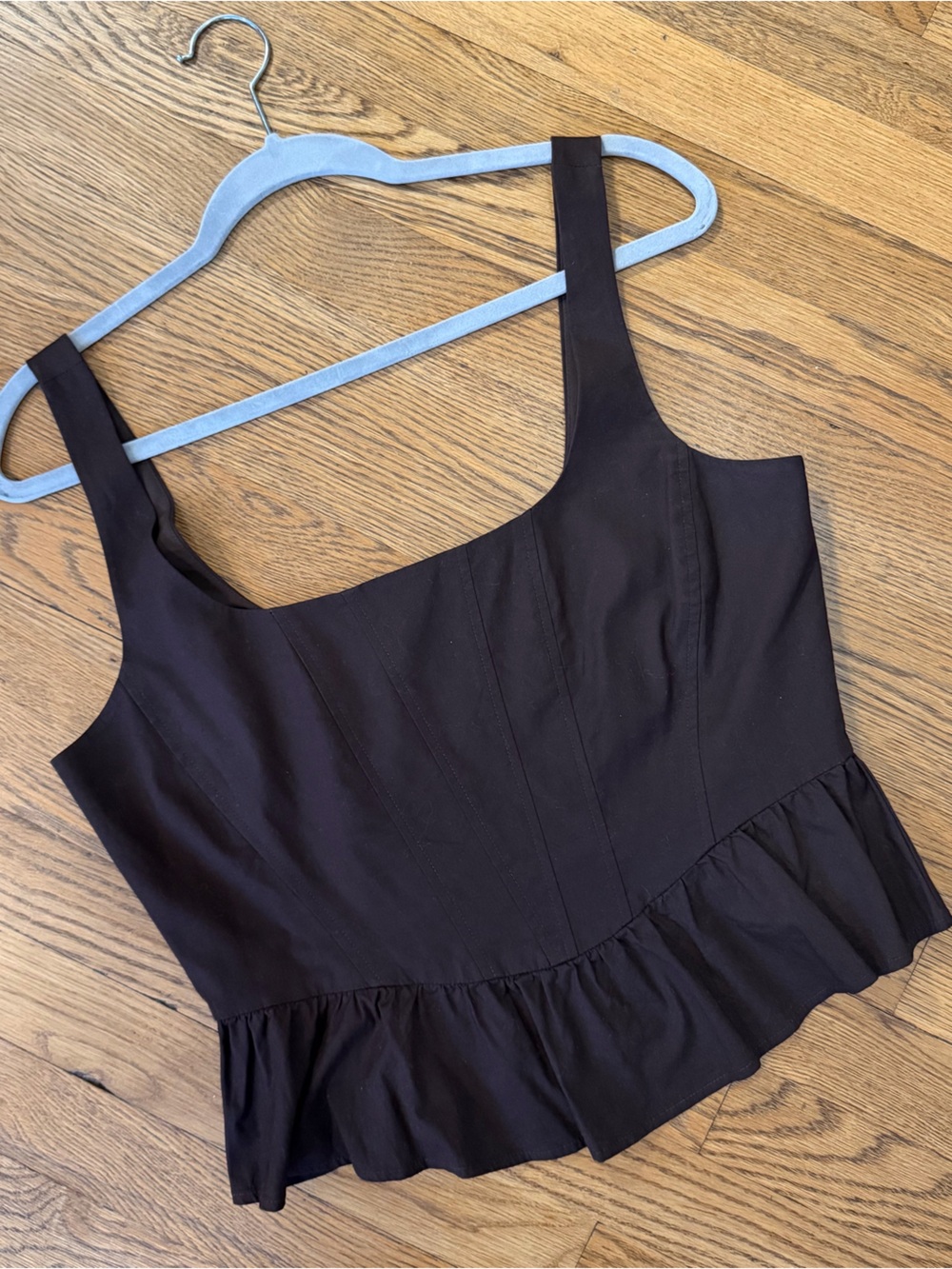 Wayf Chocolate Brown Ruffle-Hem Cropped Shorts